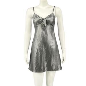 Topshop Dress Womens 4 Silver Shimmer Foil Mini Slip Holiday Babydoll Glam‎ Y2K